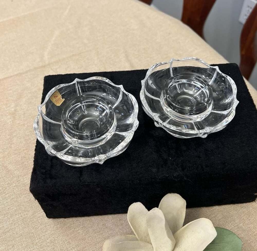 Nachtmann Crystal Rose Scalloped Votive Candle Holders Set of 2, 4"